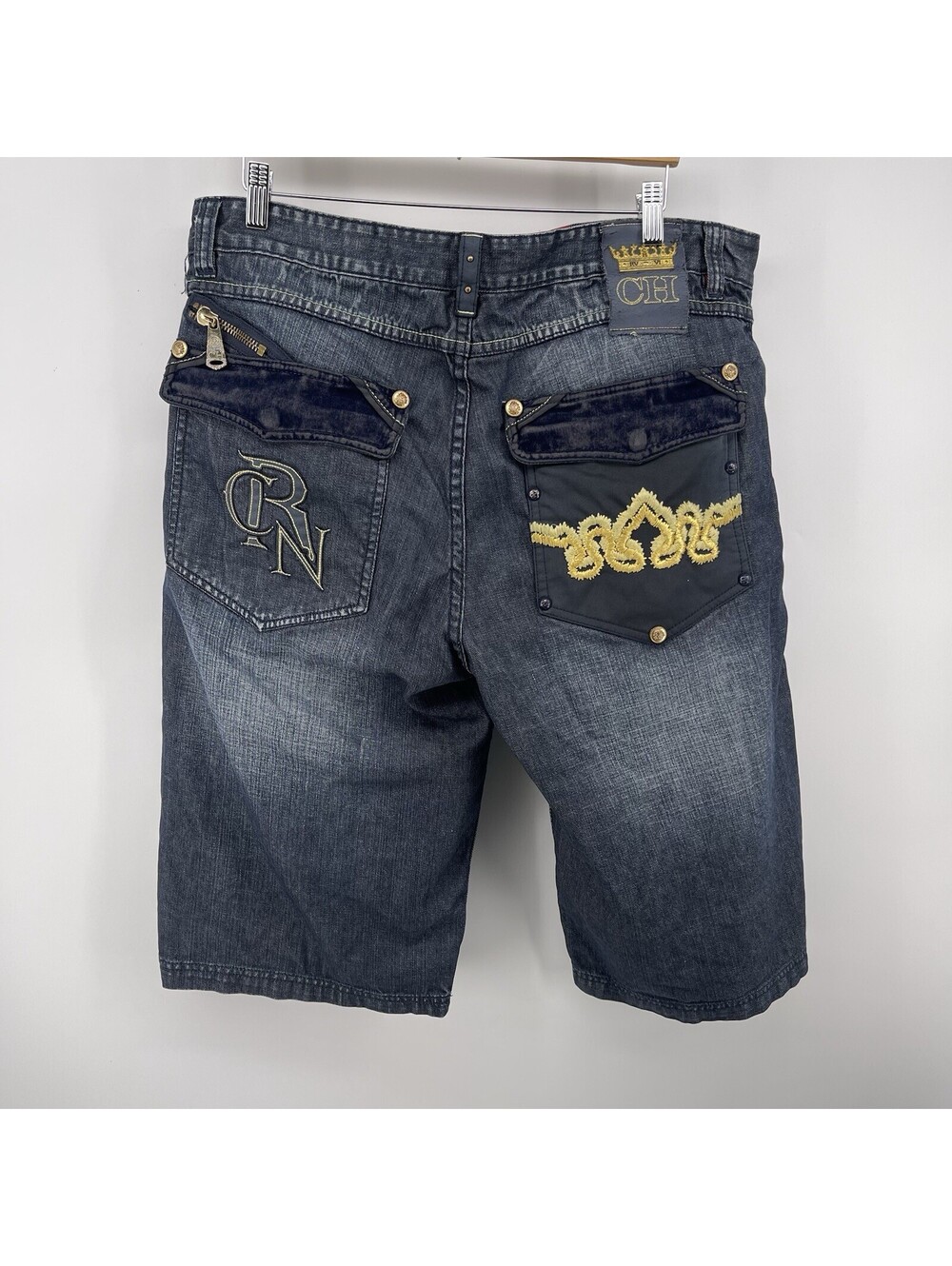 Rare Crown Holder Men’s Denim Cargo Shorts 38 – Embroidered Y2K Streetwear
